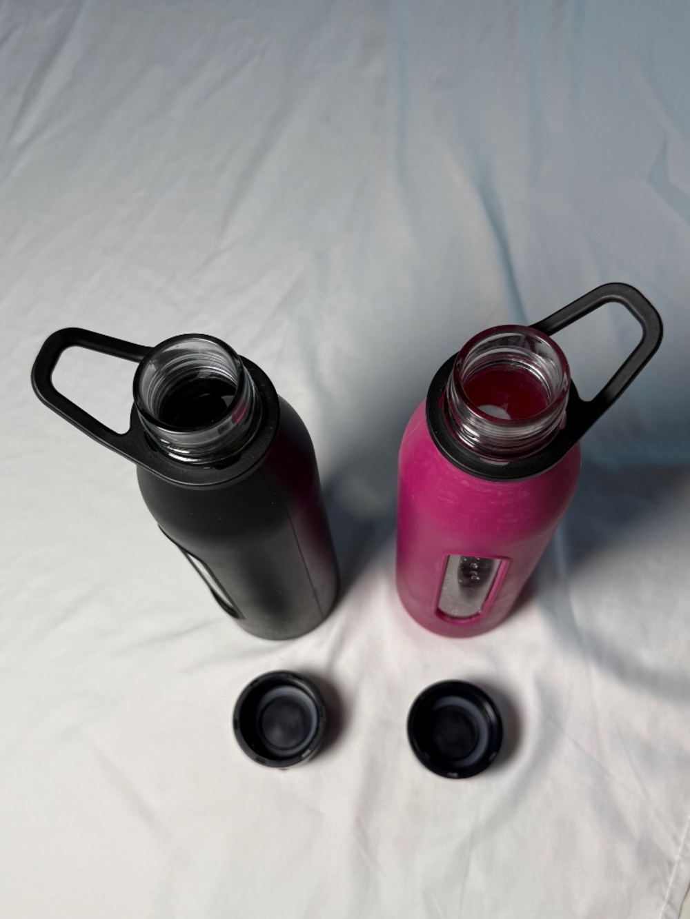 Takeya Glass Water Bottles 21 oz Silicone Sleeve 2 Pack Black Pink